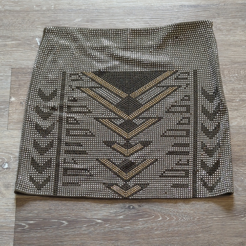 Studded Mini Skirt - Black and Gold